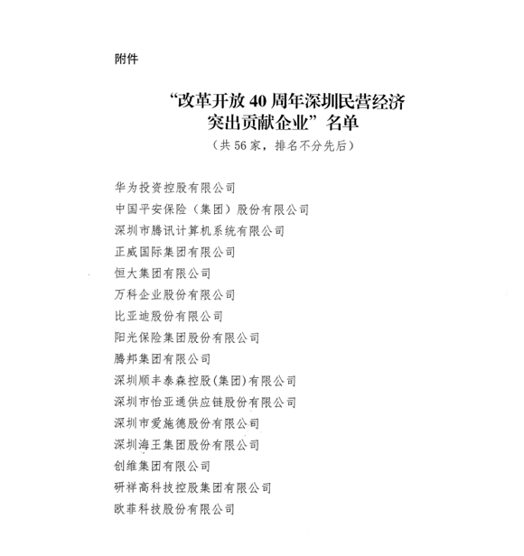 喜讯，新宝会供应链荣获“改革开放40周年深圳民营经济突出贡献企业”称号  